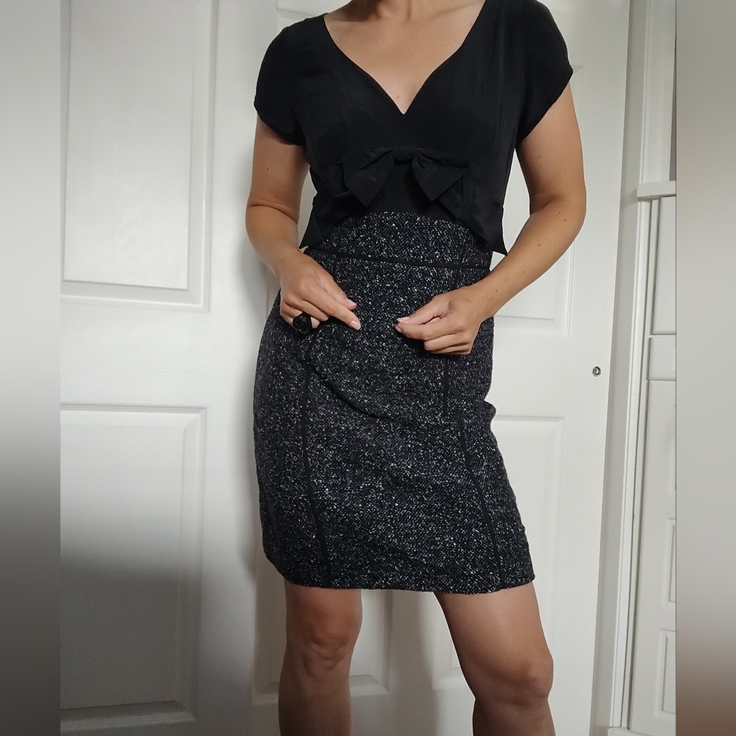 Rebecca Taylor Black And Gray Midi Dress